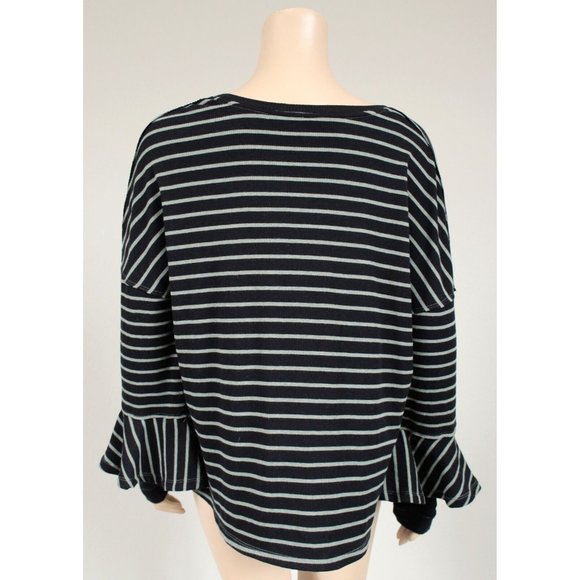 Free People WE THE FREE Ruffle Sleeve Peplum Hem Striped Blouse Top, Size XS - Picture 7 of 9